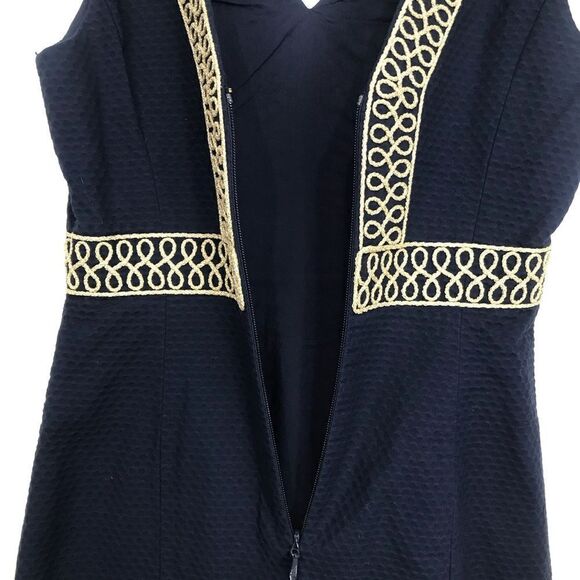 Lilly Pulitzer Aveline Navy Blue Metallic Gold Trim Sleeveless Shift Dress - Picture 12 of 14
